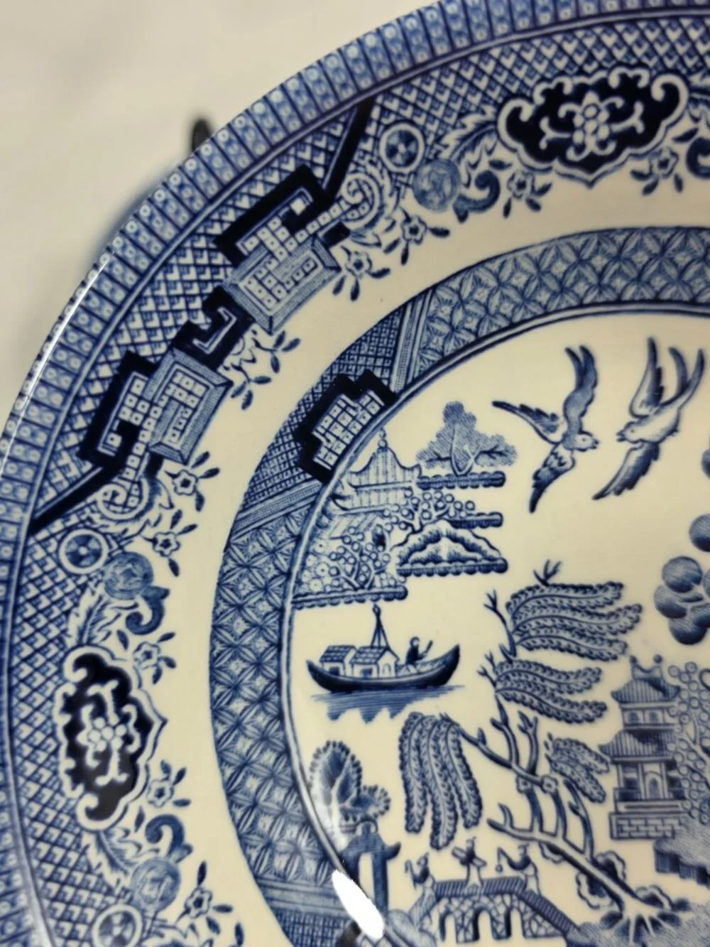 TWO Churchill Willow Blue Coupe Cereal Bowls Georgian Shape Blue Willow England